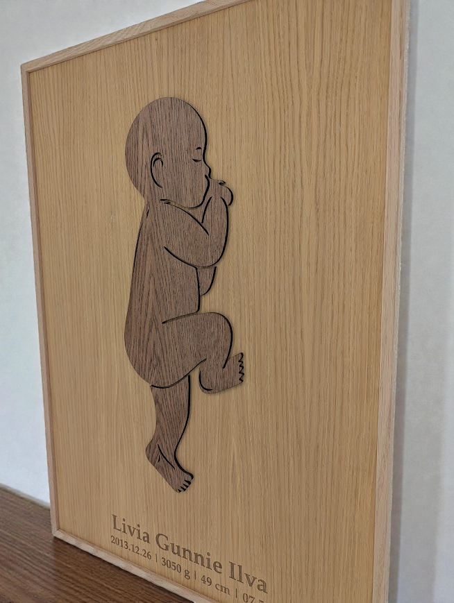Födelsetavla bebis i skala 1:1 vänd åt höger