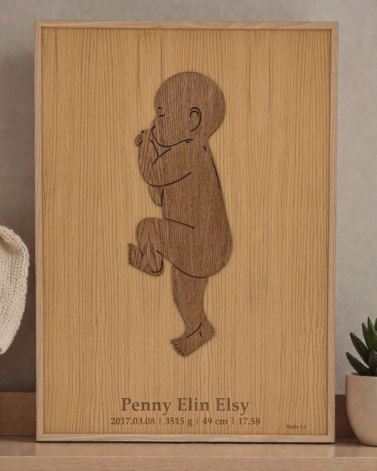 Födelsetavla bebis i skala 1:1 vänd åt vänster